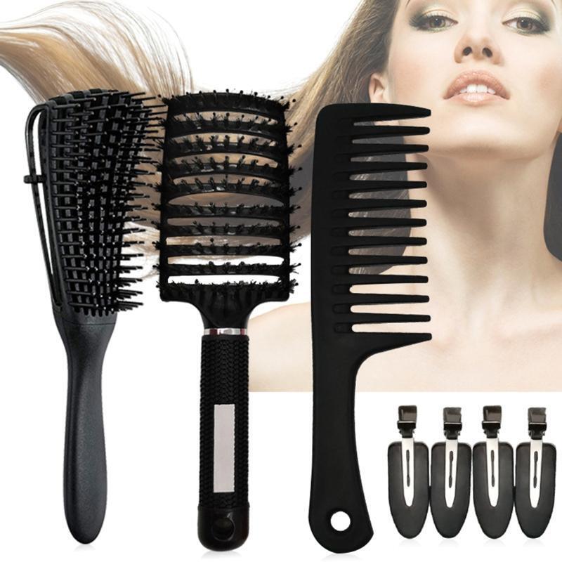 Anti-Static Comb with 4pcs Hair Clips Set Detangling Hair Brush Scalp Massage