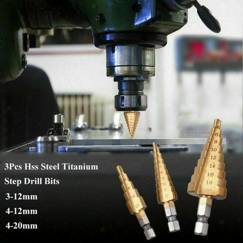 3pcs Spiral Grooved Step Drill  , High  Steel Titanium Coated, HSS