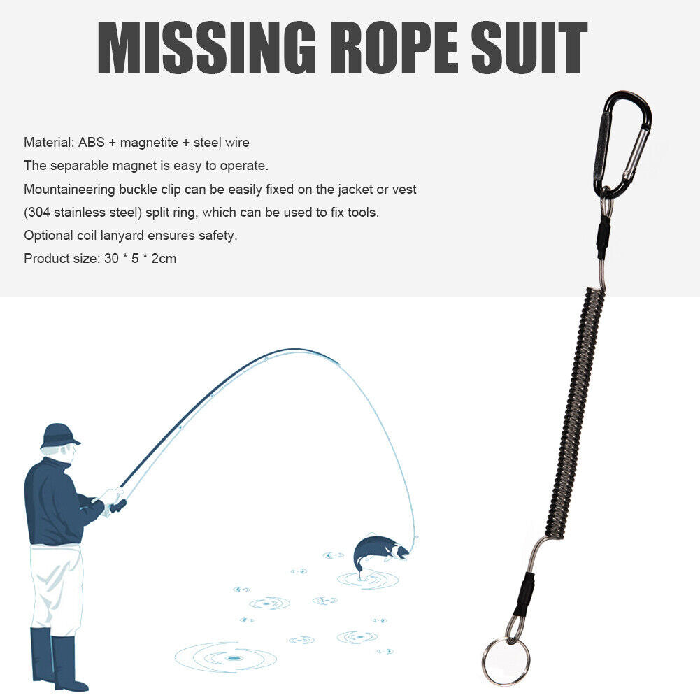Steel Fishing Magnetic Release Carabiner Clip Holder with Coil Rope Lanyard