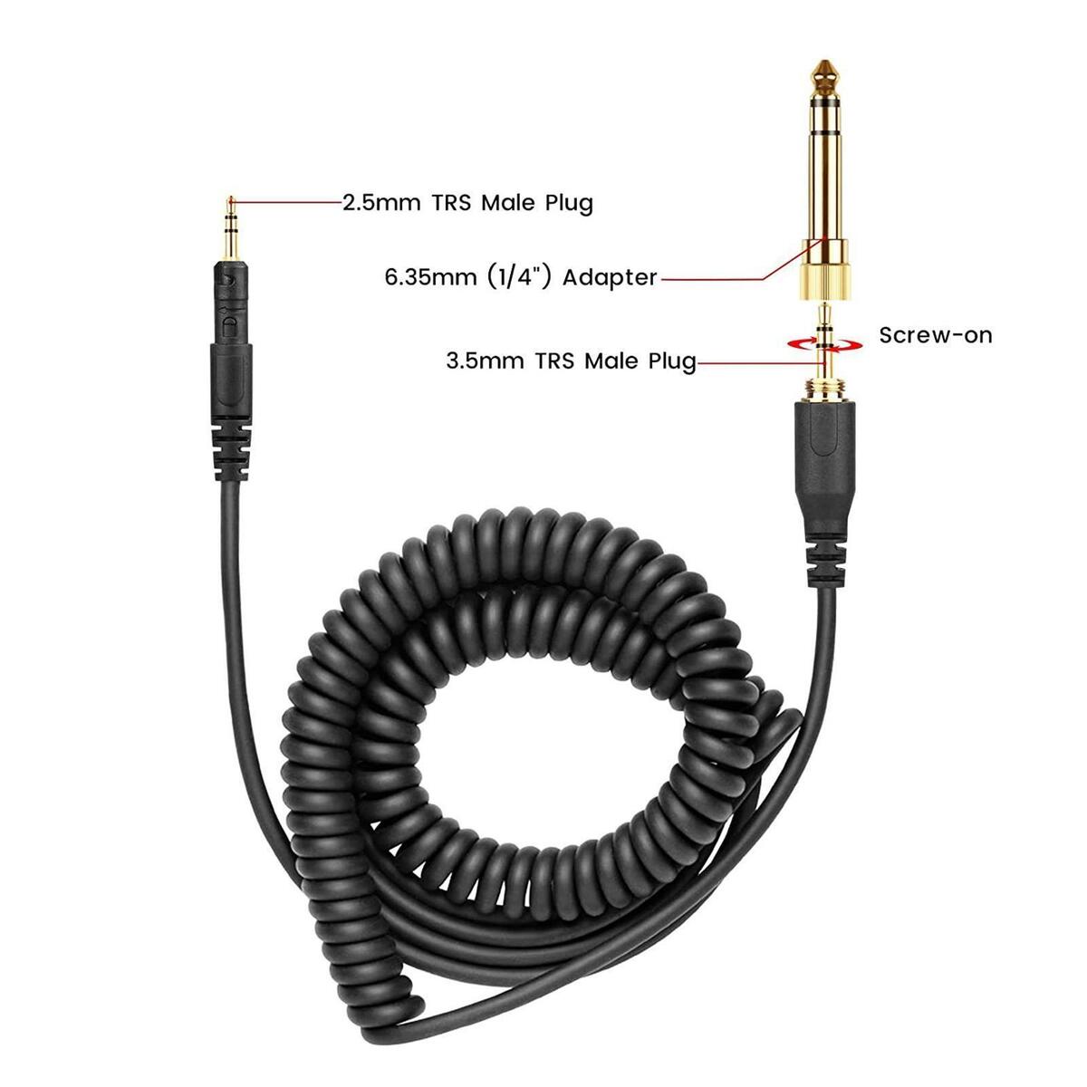 Coiled AUX Cord Replacement, with 6.35mm (1/4") Adapter 3 Meters Audio Cable for