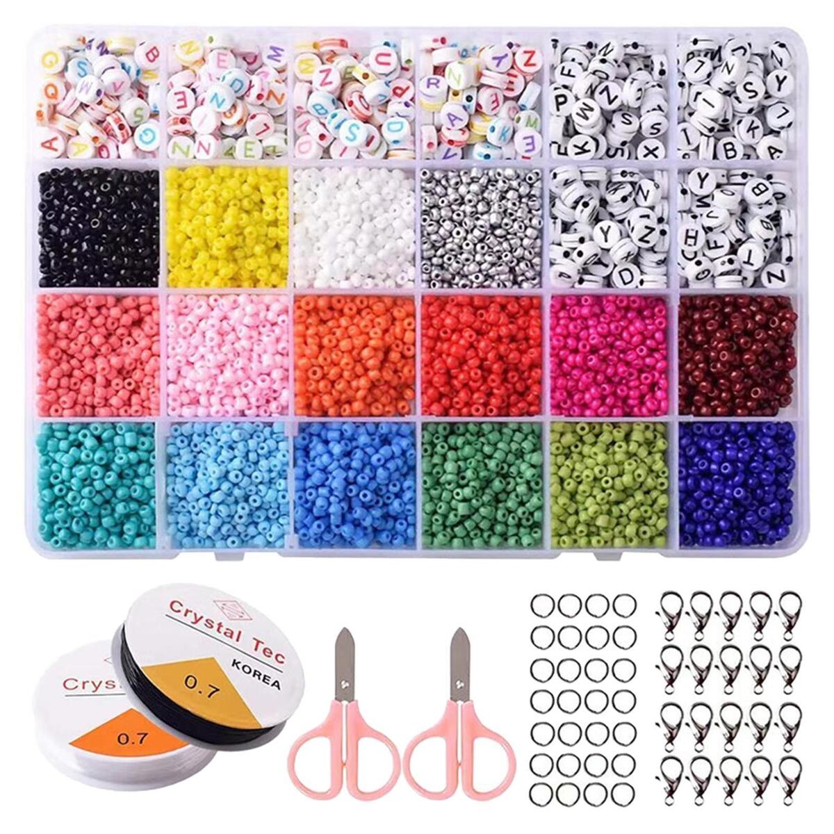 7122x Glass Beads Spacer Jewelry Making Kit Alphabet Letter Wire Gifts