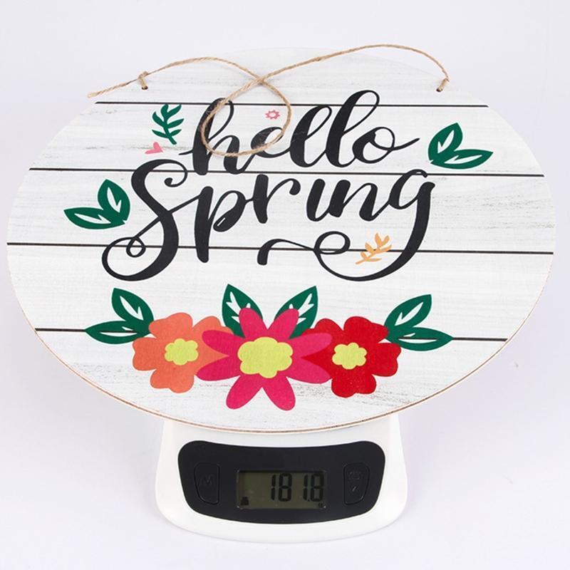 12 Inch Hello Spring Sign Wooden Rustic Front Door Hanger Festival Wall Hanging