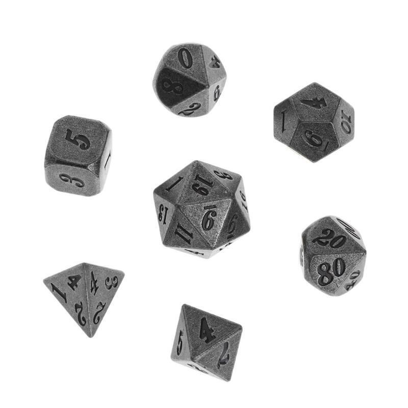1 Set Shiny Metal Dice 7 Dices  D4 D6 D8 D10 D% D12 D20 For Board Games