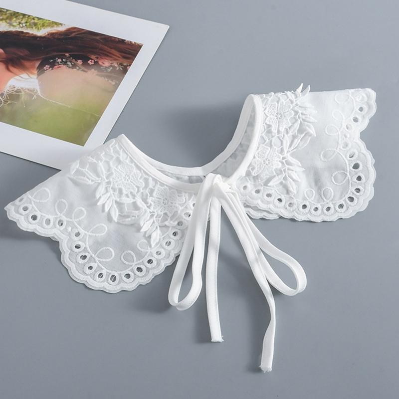 Detachable False Collar Hollow Embroidery Dots Floral Women Petals Shawl Cape