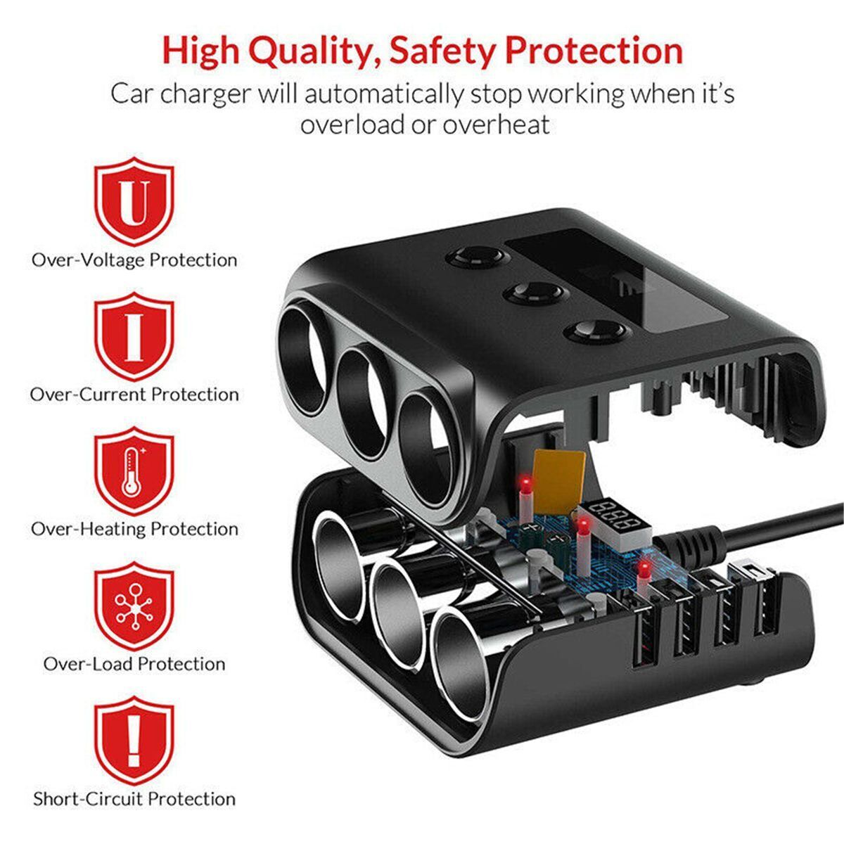 Socket Splitter Dual USB Charger 12V 3 Way Car Cigarette Lighter Car Charger