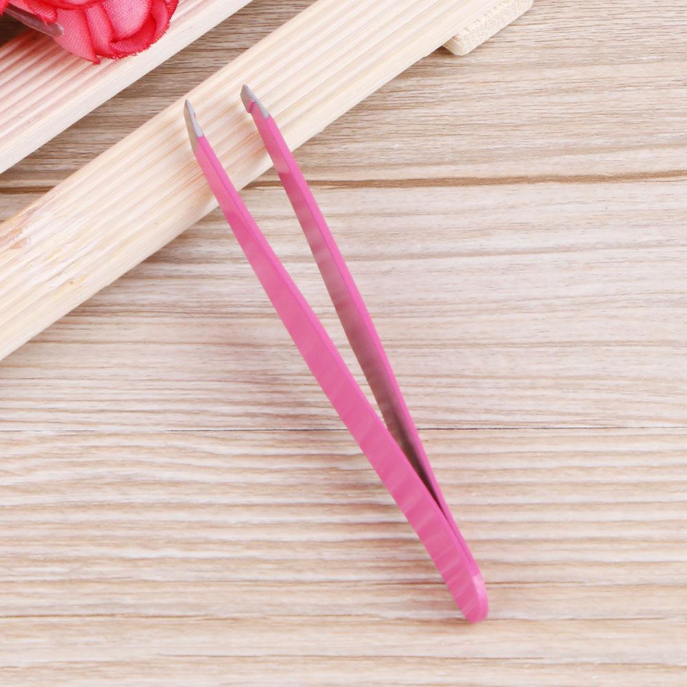 Pro Oblique Eyebrow Tweezers Stainless Steel Eyebrow Shaping(Rose Red)