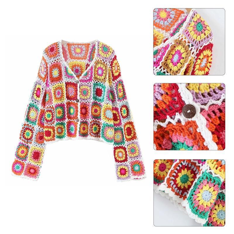 Boho Hollow Out Floral Sweater Women Crochet Cardigan Summer for Dating Shopping