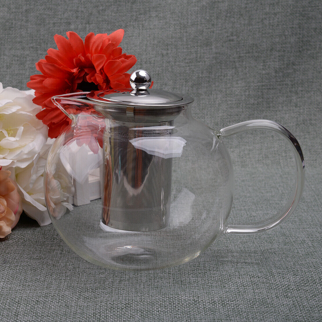 Housewares Clear Glass Teapot & Stainless steel Filter 1.3L Water Coffee Teapot