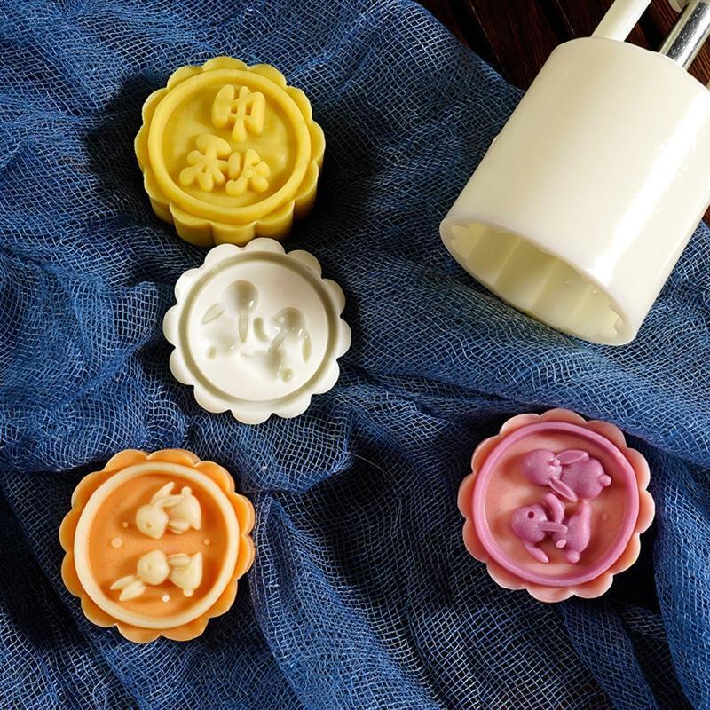25g Plastic Mooncake Stamp Cute Rabbit Shape Mooncake Mold DIY Hand Press Moulds
