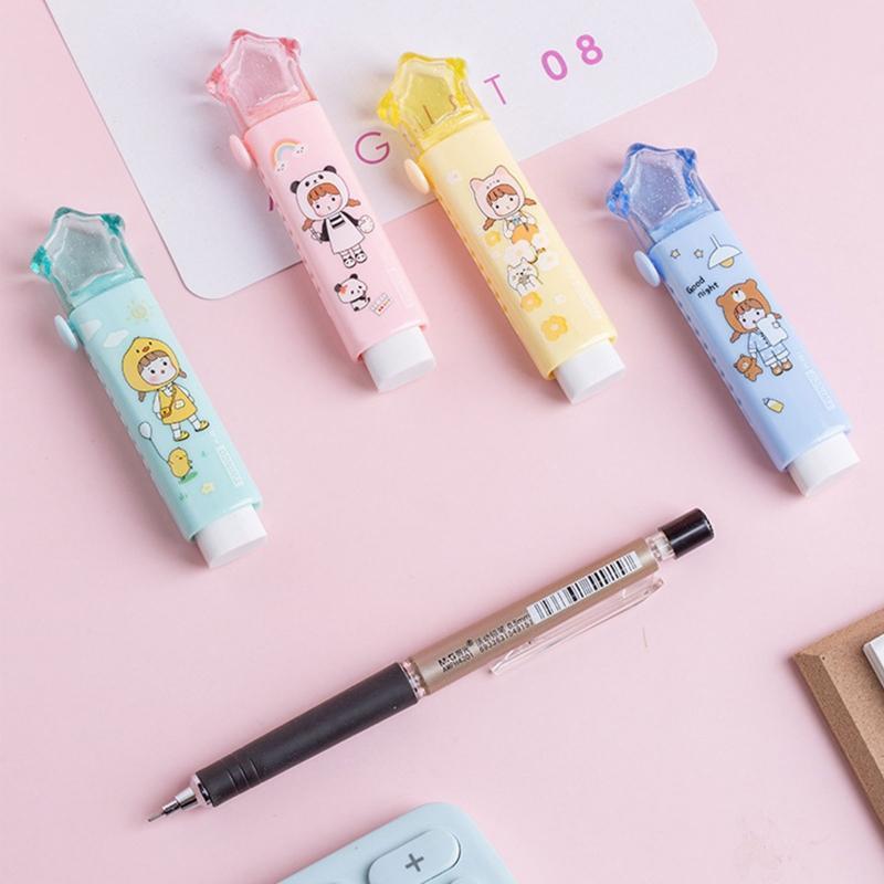 Retractable Pencil Eraser Sliding with Sleeve for Home Office School Stationary