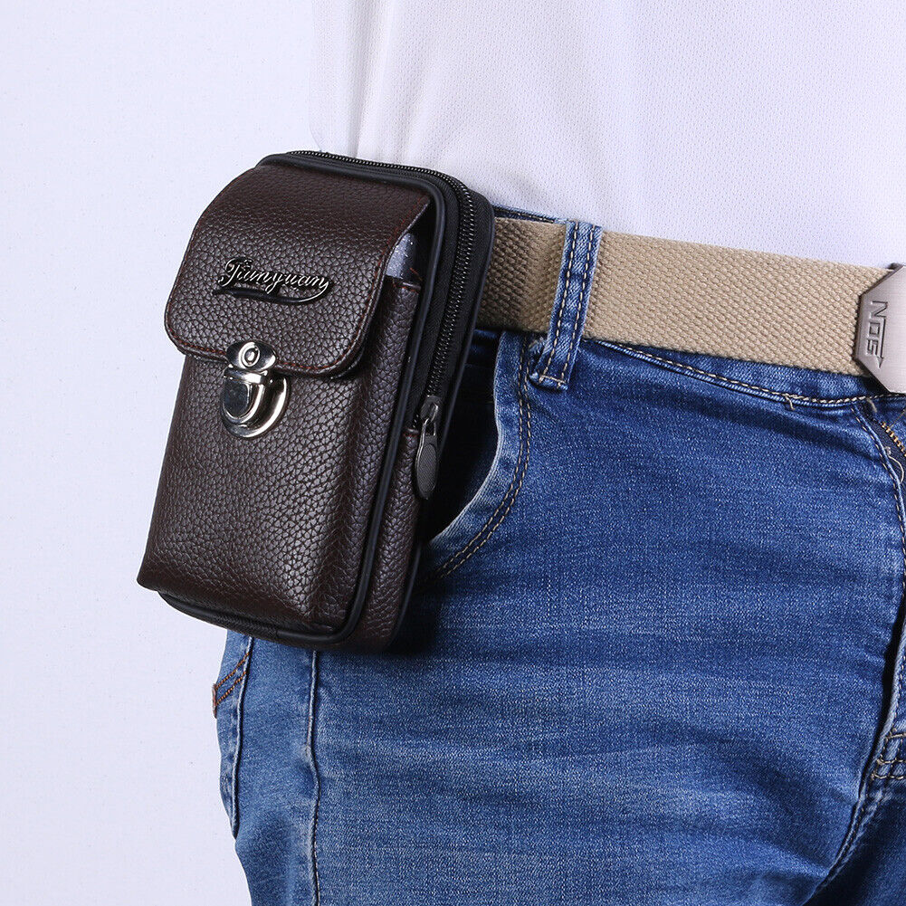 Litchi Pattern Purse Men Leather Card Wallet Belt Bags (Coffee Vertical)