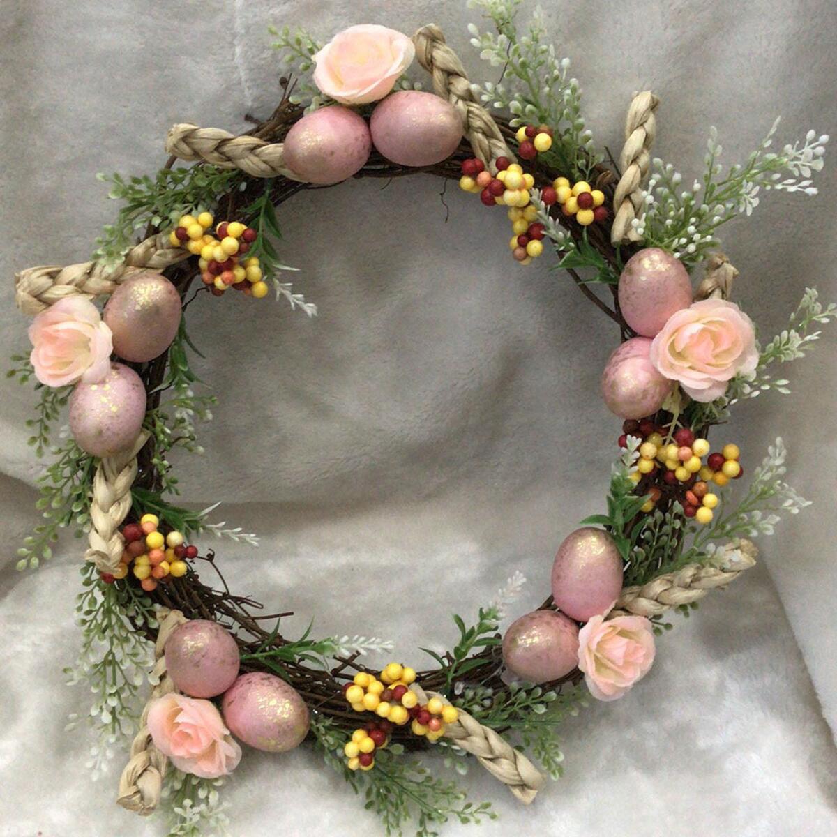 16 inch Easter Wreath with Pink Eggs Decorative Festival Mantelpiece Garden