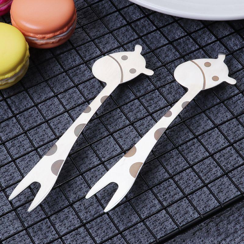 Stainless Steel 2 Tines Giraffe Fork Dessert Cake Fruit Salad Cutlery Flatware