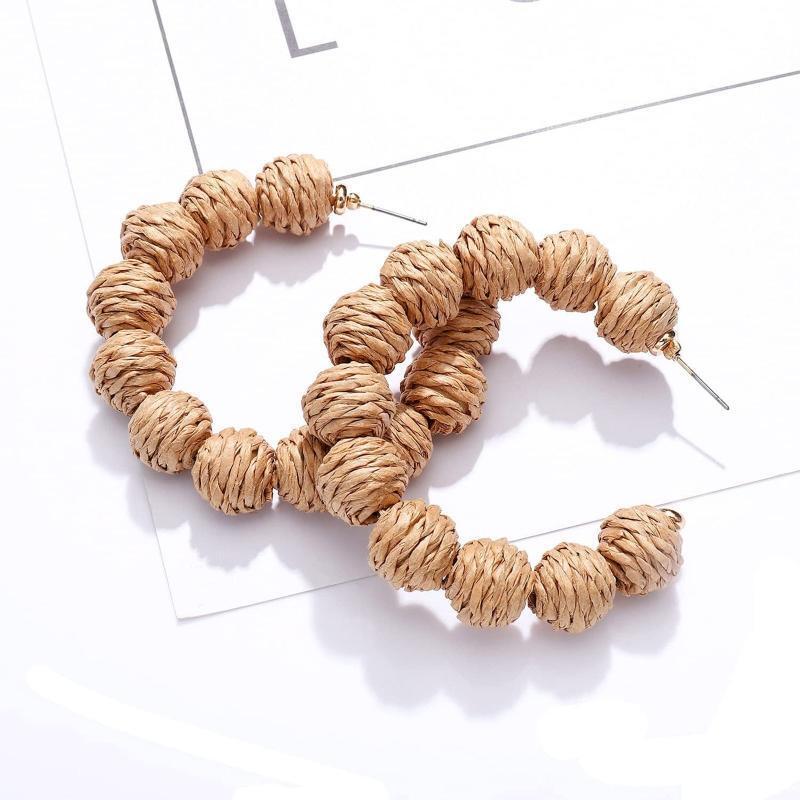 Handmade Wooden Straw Weave Rattan Vine Round Fashion Earrings Women 2022 Gift