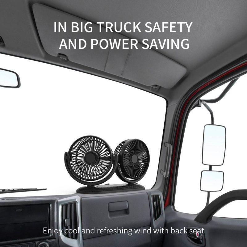 USB 5V 2A Fan 360° Rotatable Dual Head Car Fan Adjustable 3 Speeds Dashboard RV