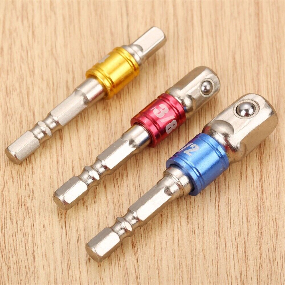 Aluminum Alloy Power Drill Bit Socket Adapter 1/4" 3/8" 1/2" Driver Tool 3pc New
