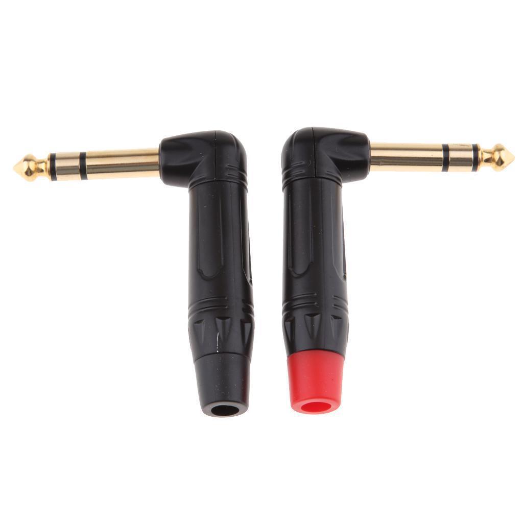 MagiDeal 2x 90 Degree 6.5mm 6.35mm 3Pole   Plug Solder Connector