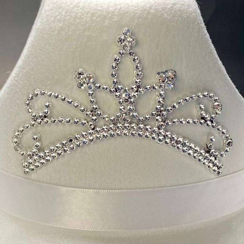 Elegant White Crown Cowgirl Hat Western Cowboy Hat with Drawstring for Festival