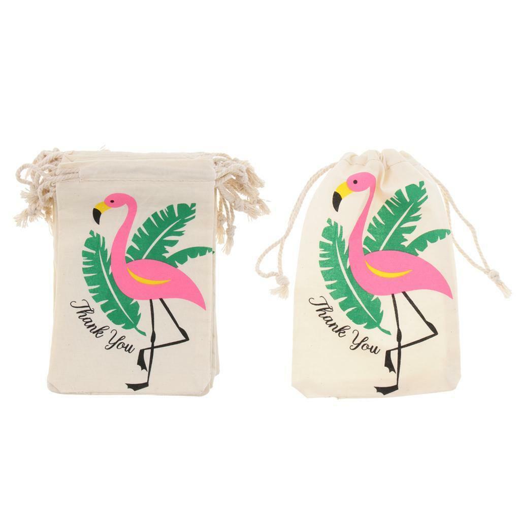20pcs Flamingo Thank you  Linen Jewelry Pouch Drawstring Bag Favor