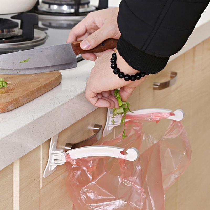 Plastic Bag Hooks Set of 2 Over Cabinet Door Organizer Trash Bag Holder