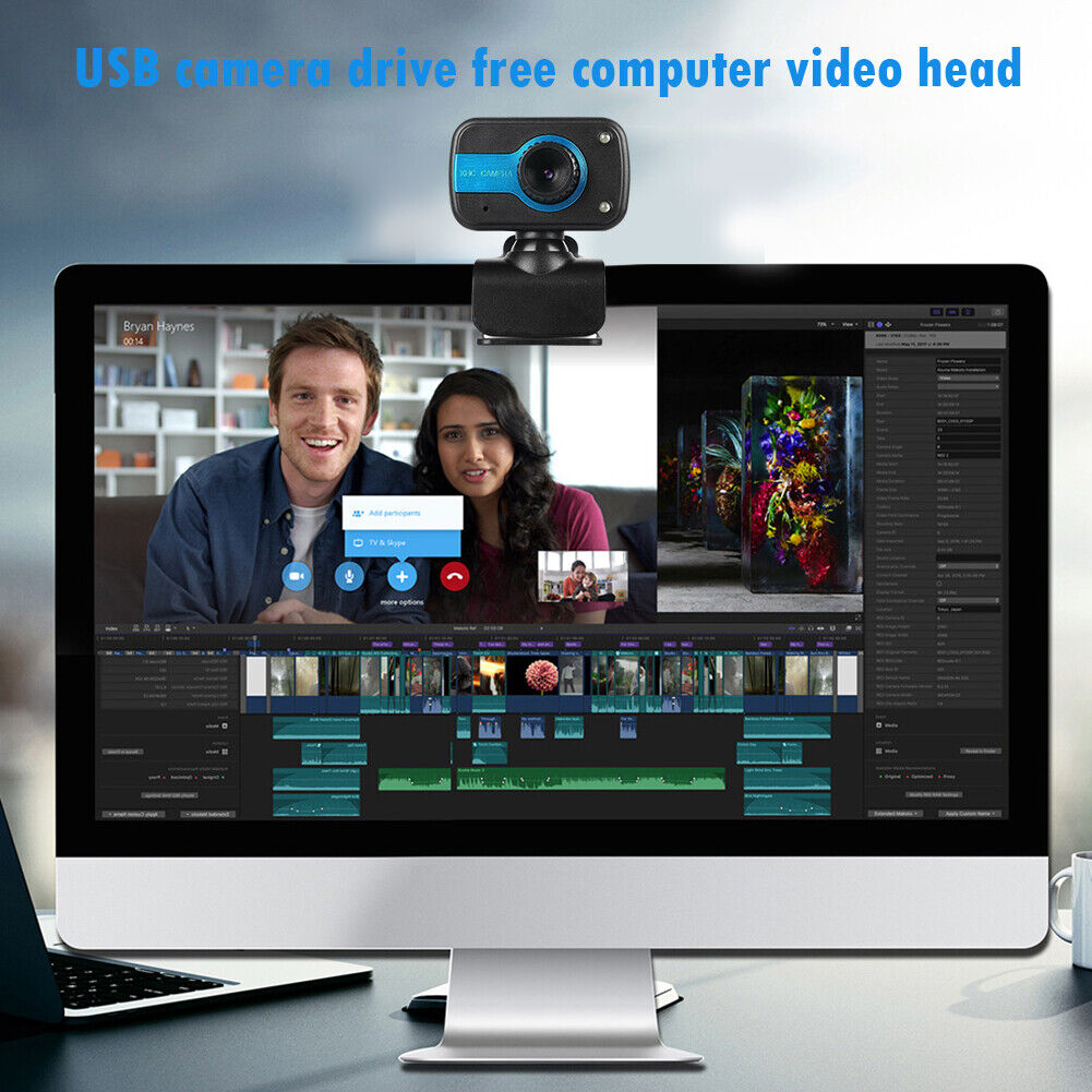 USB HD Webcam with Built-in Microphone 2LED Night Vision Clip-on Web Camera