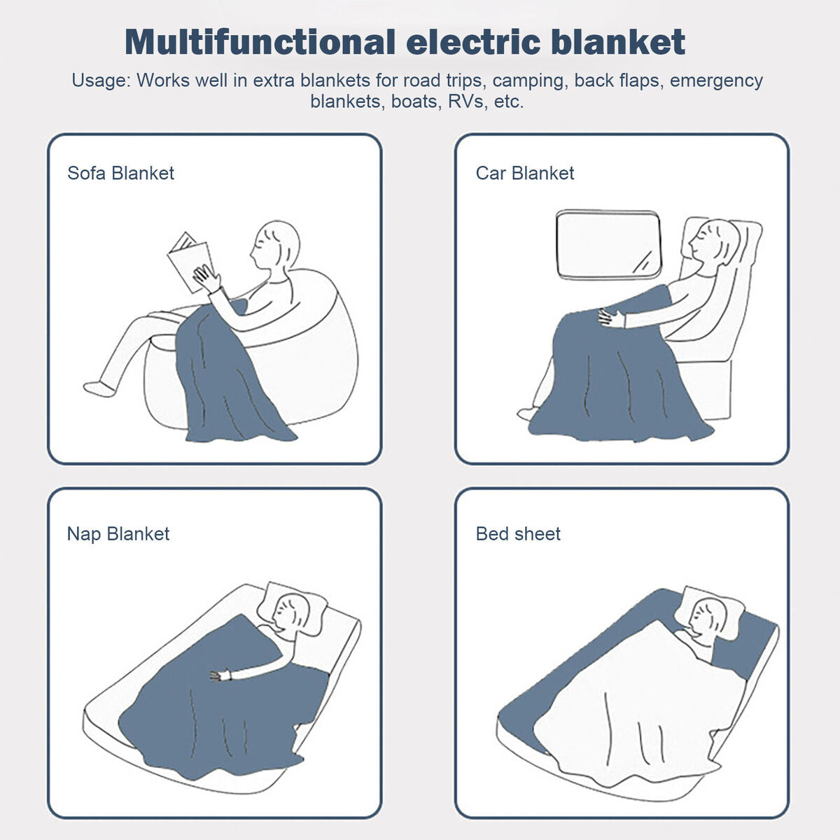 Electric Car Blanket Heated Fleece Travel Throw with Timer (Grey)