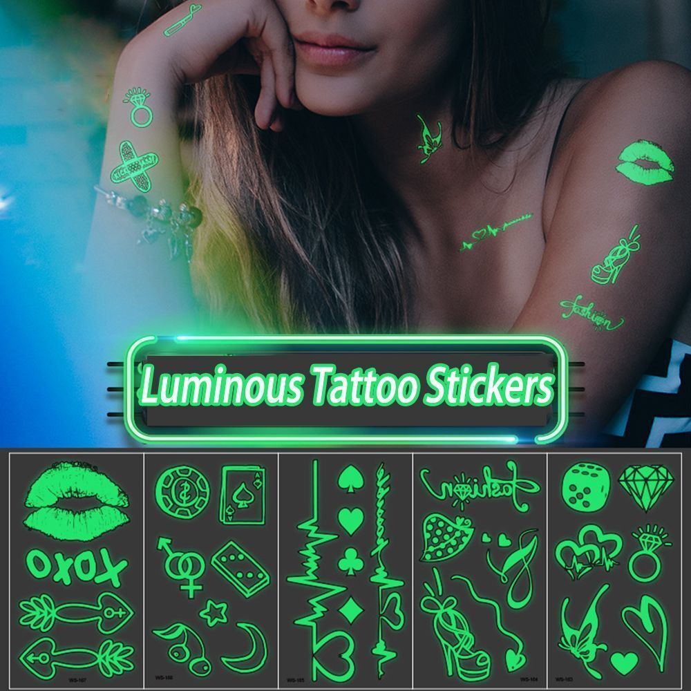 New Waterproof Temporary Luminous Stars Flowers Body Tattoos fluorescent notes