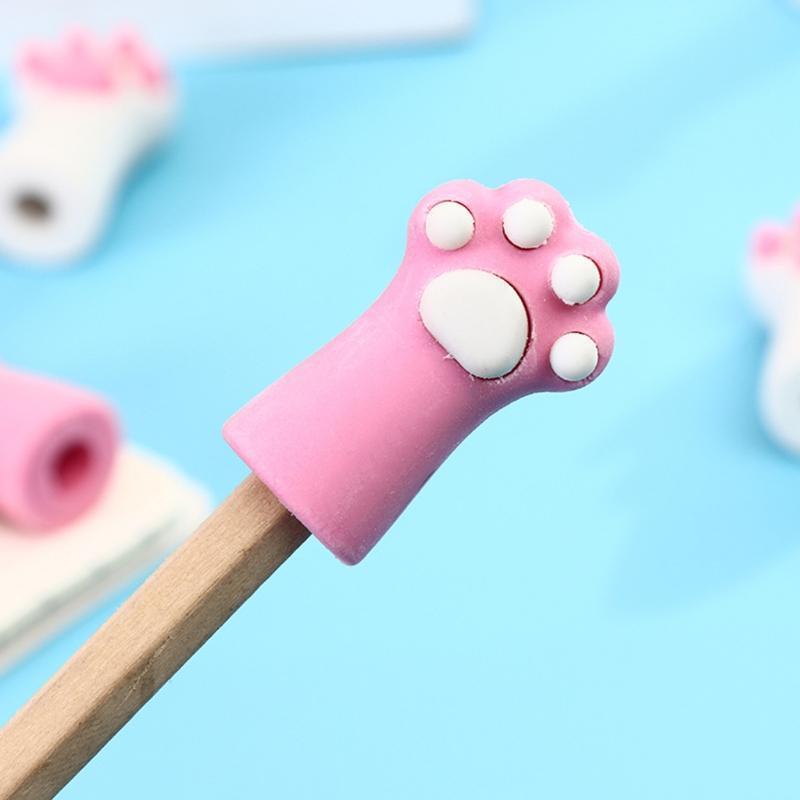 Set of 3Pcs Cartoon Kitten Paw Eraser Decorative Pen Caps Easy Erasing Non-toxic