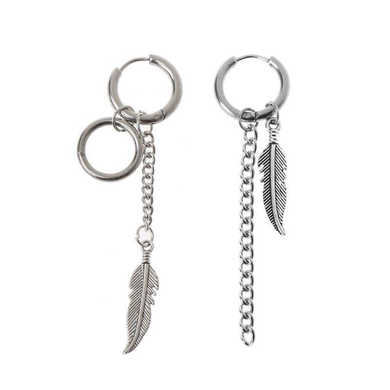 12-Pair Chain Dangle Hoop Earrings Titanium Steel Fashion Cross Feather Earrings