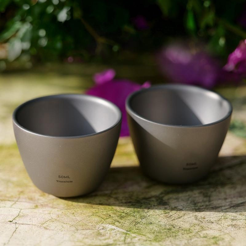 Outdoor Camping 50ml Titanium Wine Water Tea Cup Double-Wall Sake Whiskey Mug