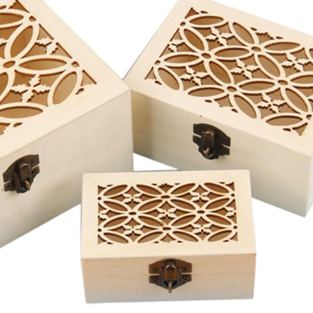 3Pcs Hollow Design with  Lid Clasp  en Jewelry Box for