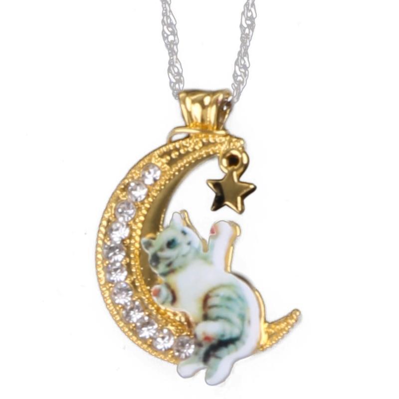 Crescent Moon Cat Pendant Cute Necklace Charm for Girl Halloween Party Jewelry