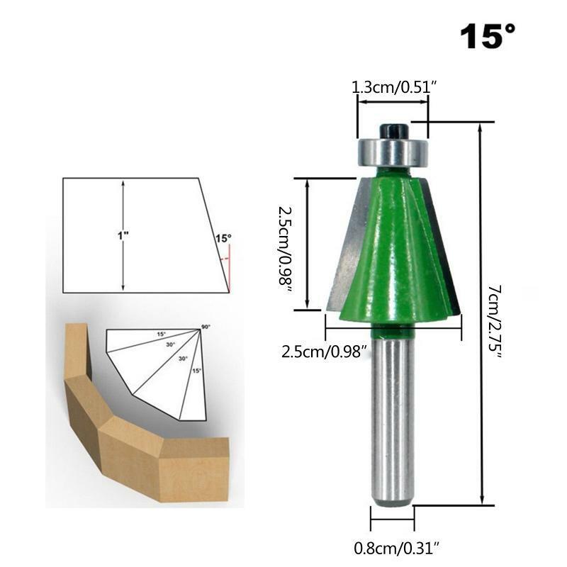 5 Pcs 8mm Shank Milling Cutter Portable Chamfer Router Bits 11.25 15 22.5 30 45°
