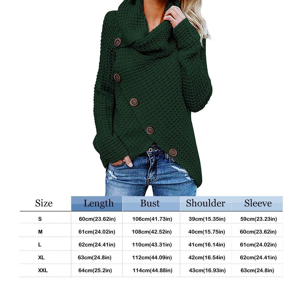 Autumn Women Knit Sweater Solid High Neck Loose Warm Coat (Dark Green S)