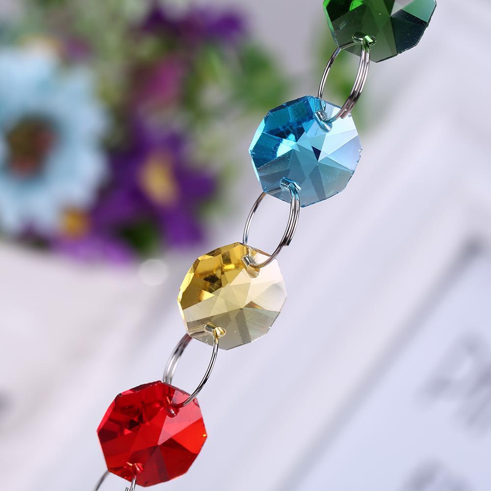 DIY Hang Light String Octagonal Beads Crystal  Maple Leaf Pendant