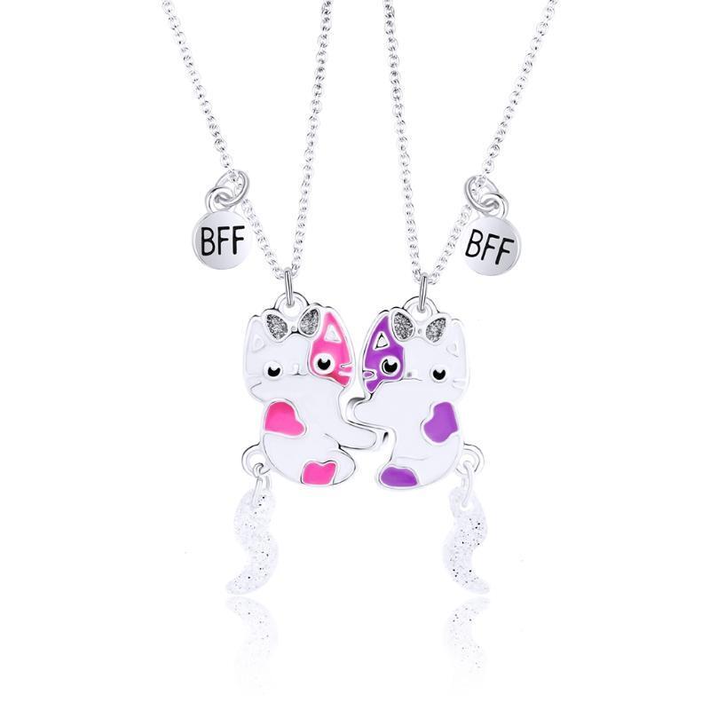 2x Best Friend Necklace For 2 Girls Puzzle Cat Necklace Set Gift For Best Friend