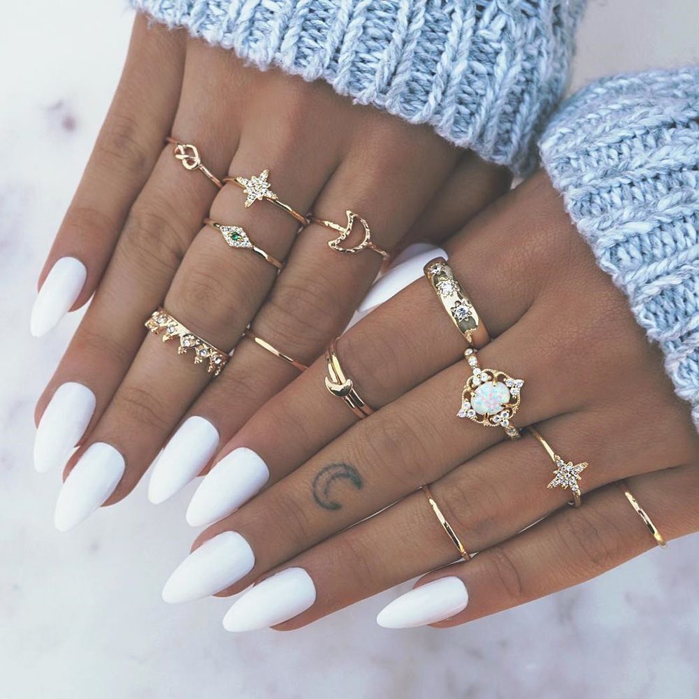 Jewelry Accessories Knuckle Midi Crown Finger Rings Opal Rings Set Moon Star