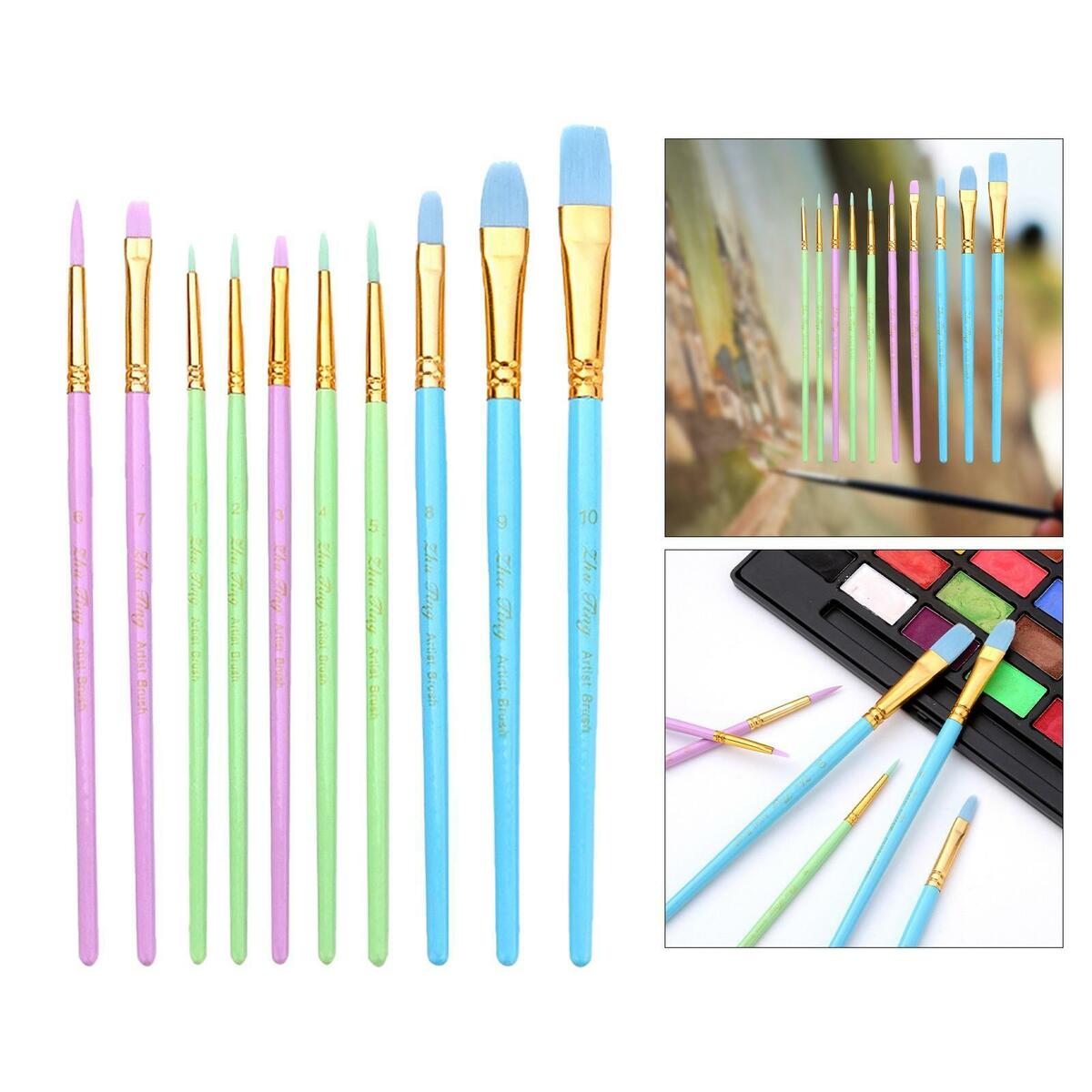 10Pcs Artist Paint Brushes Set Acrylic Watercolour Painting  Wooden