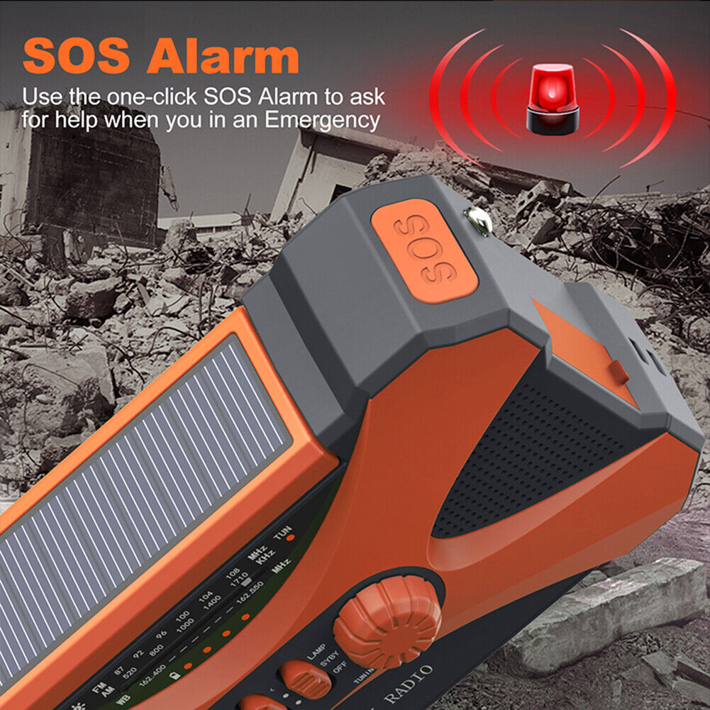 Emergency Radio Dual Speaker Rechargeable Solar Hand Crank Radio (Orange)