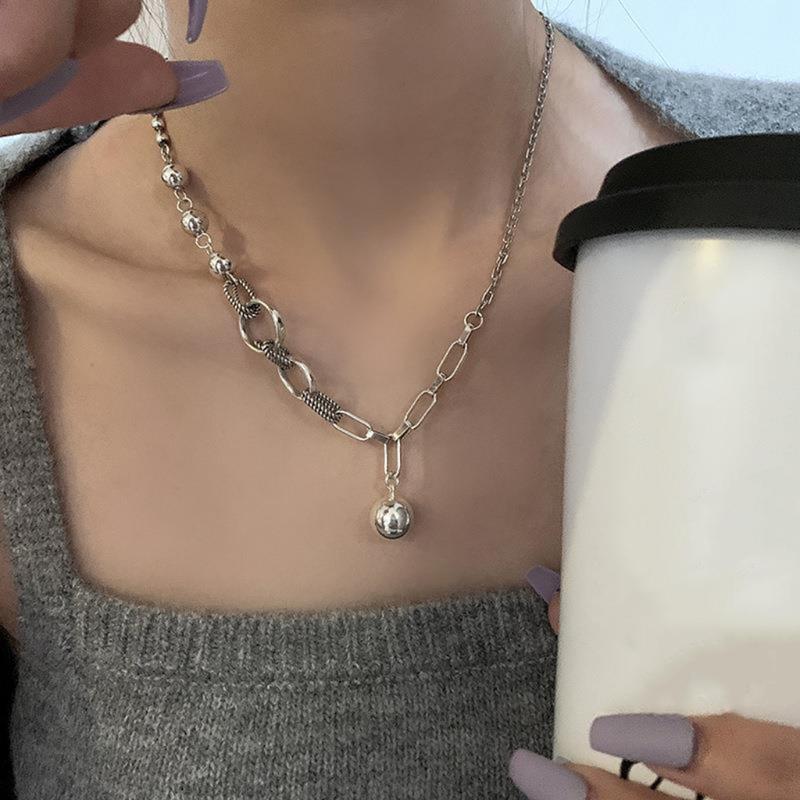 Round Bead Chain Stitching Simple Style Personality Pendant Necklace Jewelry