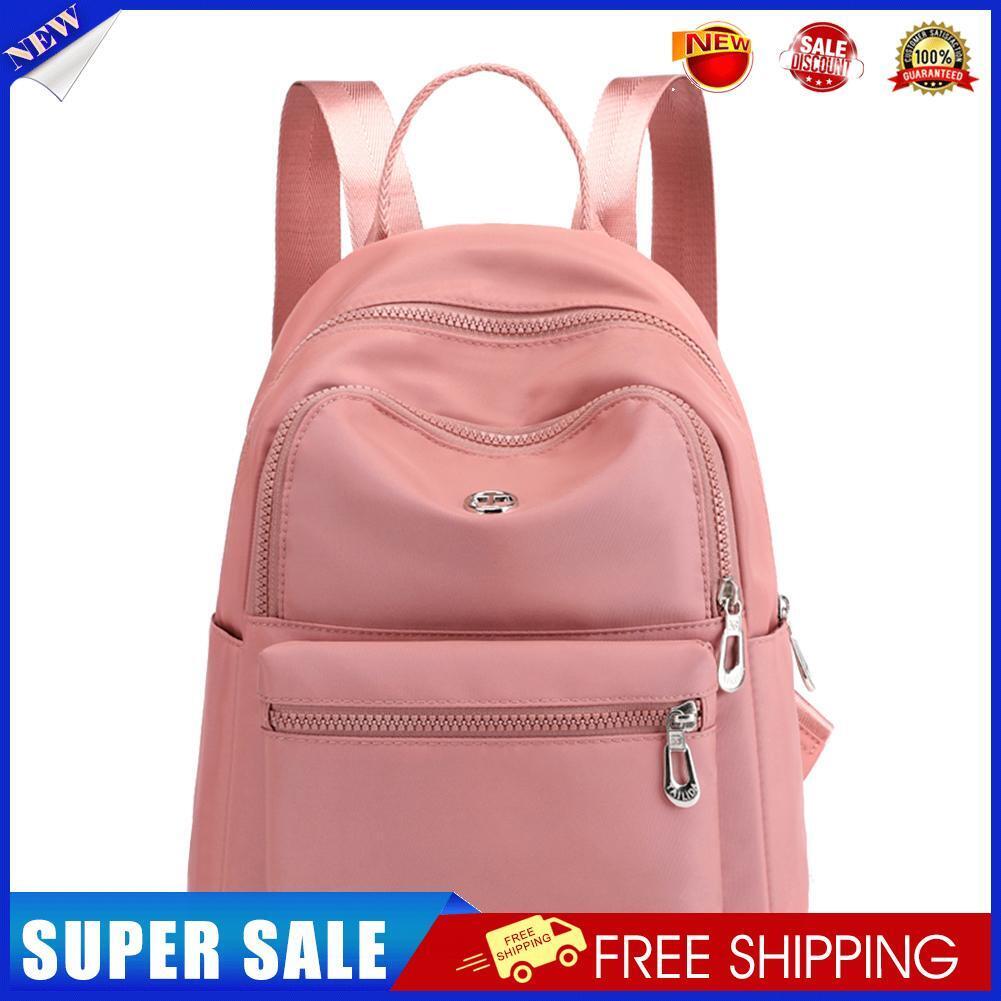 Waterproof Nylon School Shoulder Bag Women Casual Travel Backpack (Pink)
