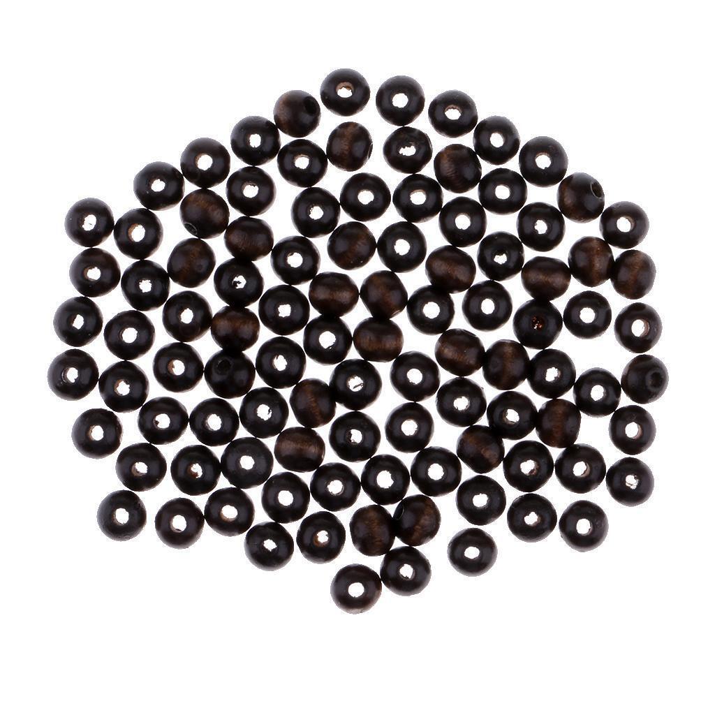 100 Pieces Black Round Wooden Beads Loose Beads for Kids Beading Craft 8mm