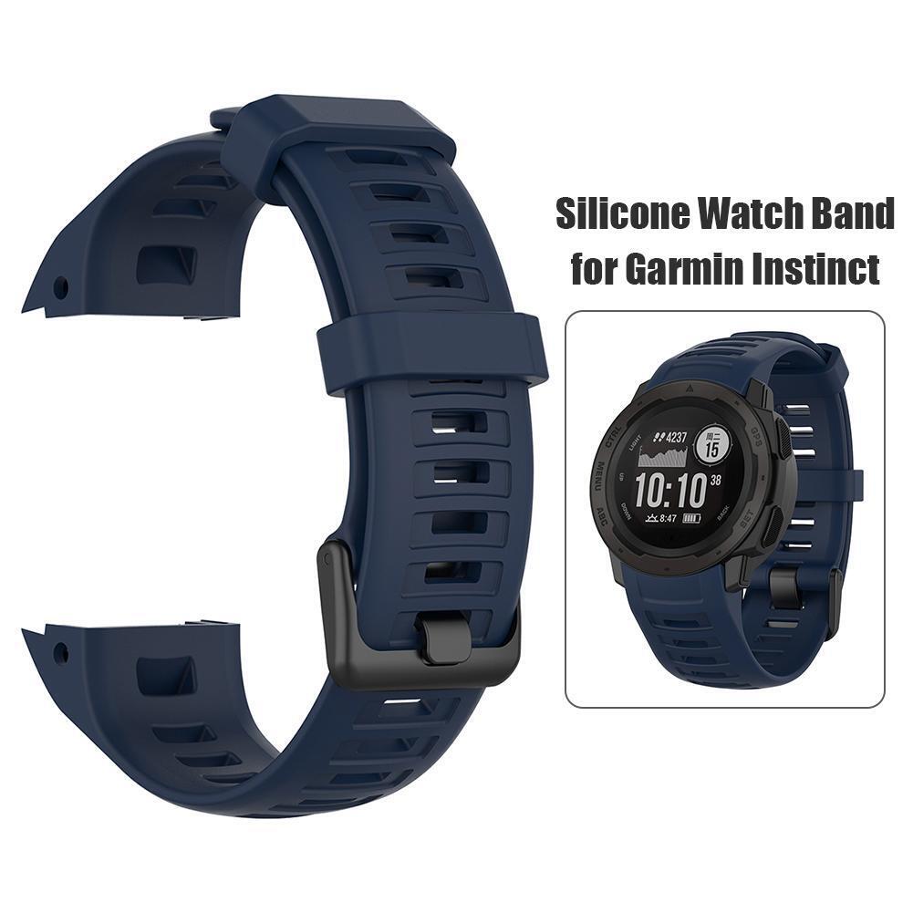 Silicone Watchband Bracelet Strap w/Buckle for Garmin Instinct (Navy Blue)