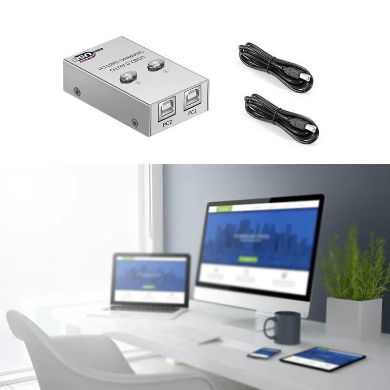 USB 2.0 Auto Sharing Switch Printer Sharing Device USB Hub 2 in 1 Out Splitter