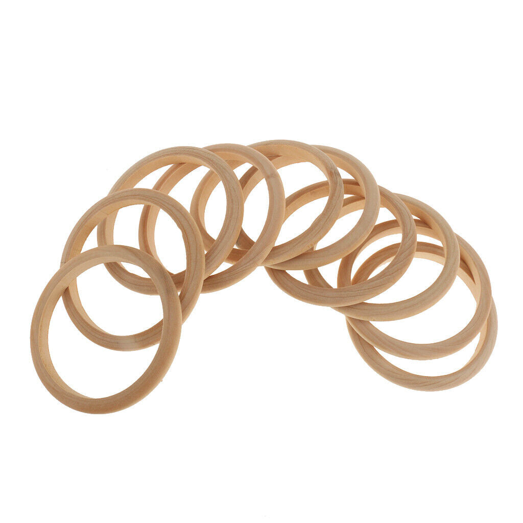 10Pcs Unfinished Solid Wooden Rings for Craft, Ring Pendant and Connectors