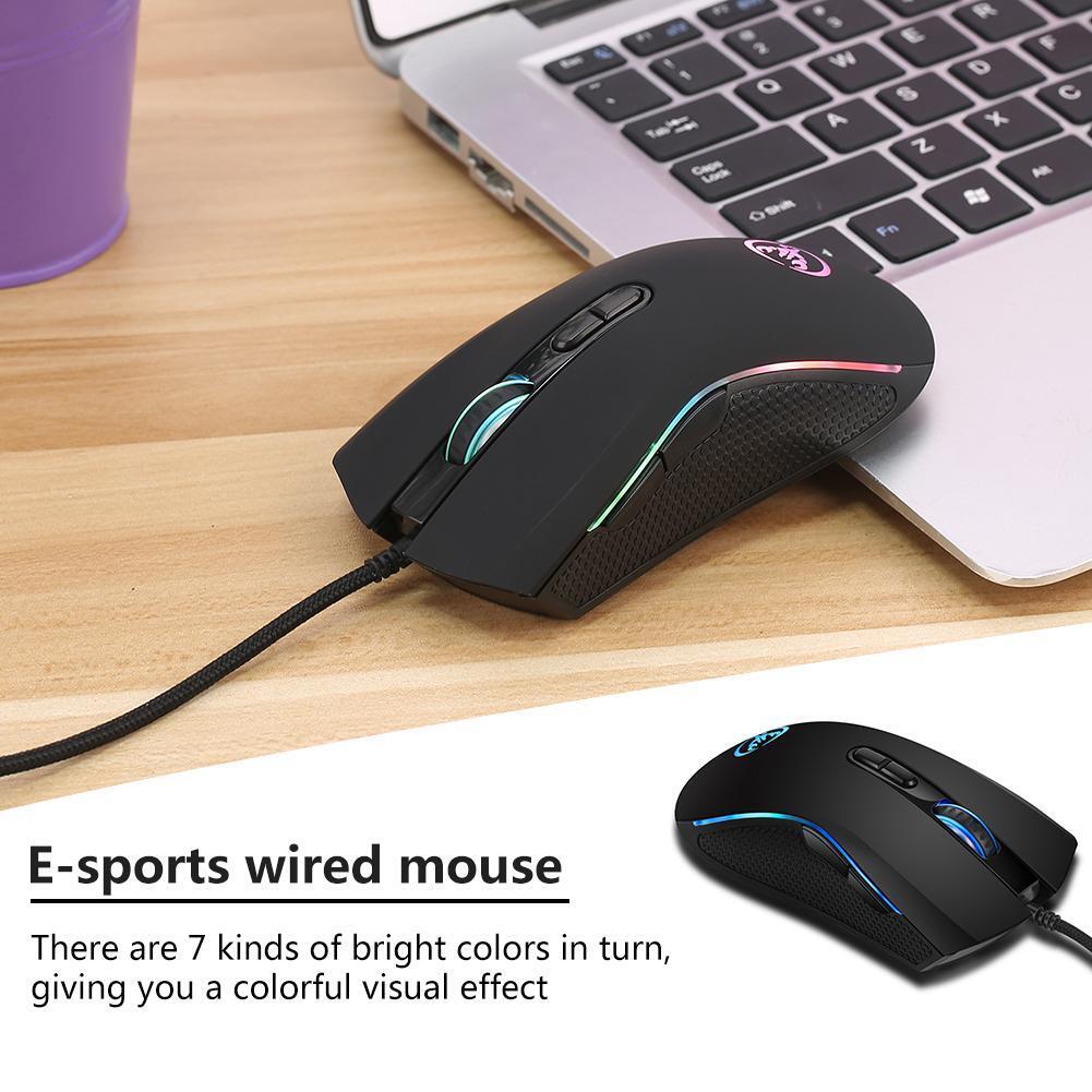 HXSJ A869 USB Wired Colorful Gaming Mouse 3200DPI 7Keys Optical Mice (Black