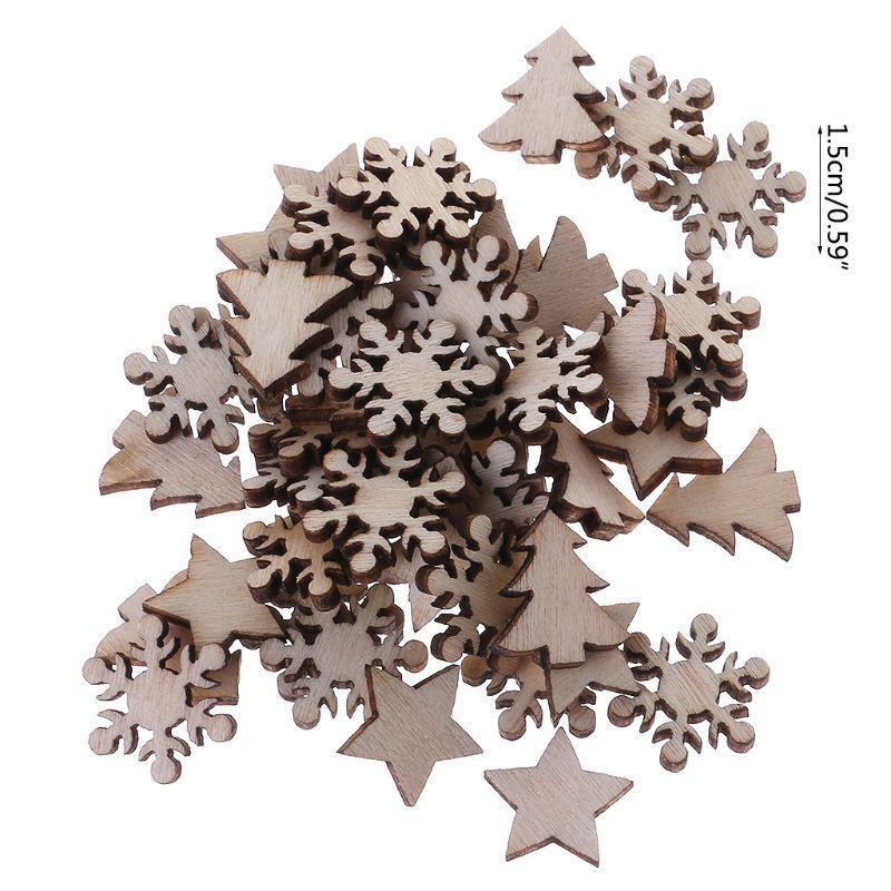 50 Pcs Christmas Wooden Slices Kit Xmas Tree Hangings Party Props Supplies