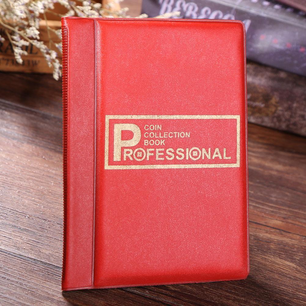 120 Pockets Coins Album Collection Book Commemorative Coin Holders (Red)