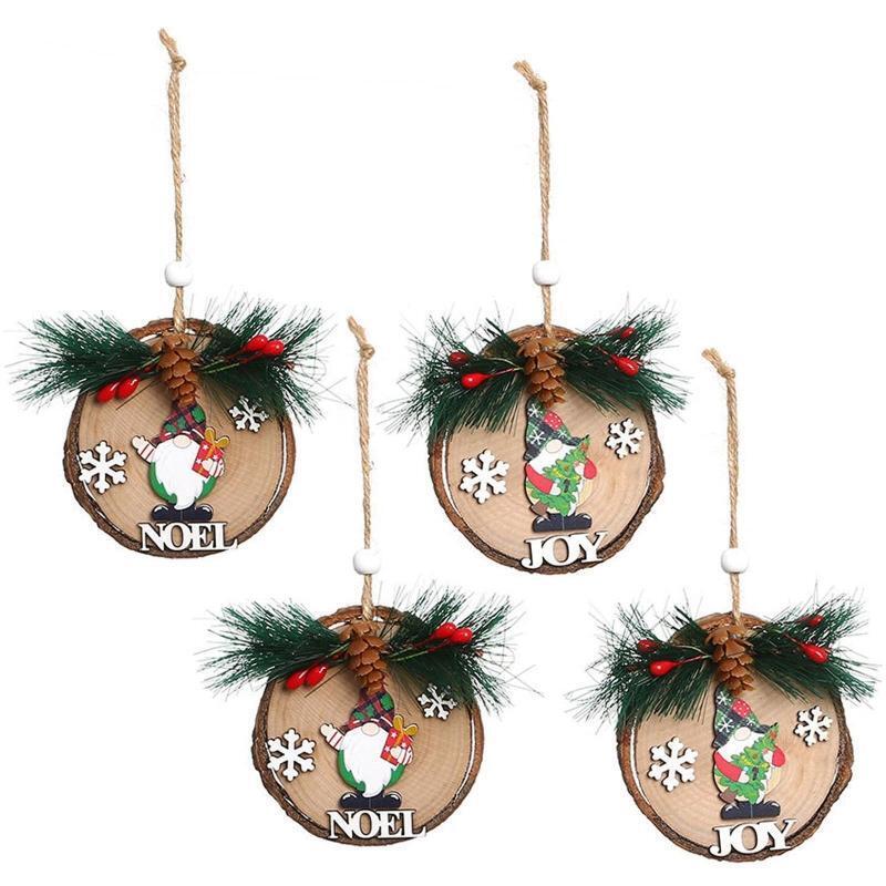 Christmas Festival Tree Ornament Set of 4 Slices Tree Hanging Embellishment