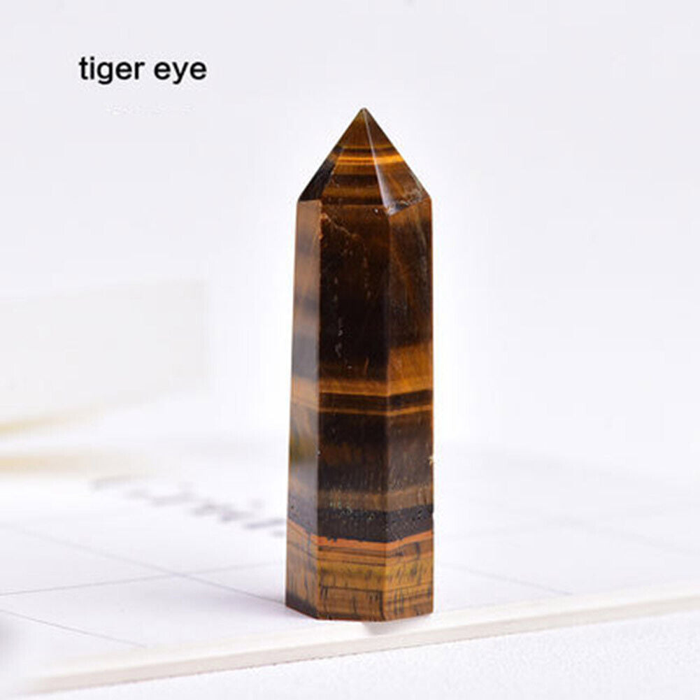 Natural Crystal Tiger Eye Quartz Point Wand Healing Chakra Energy Stone